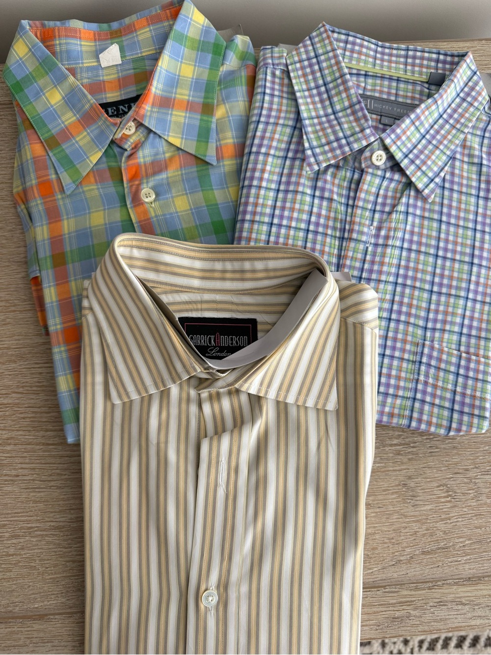 Multiple brands- Plaid Dress Shirt in Green, Blue & Orange- plaid and stripes